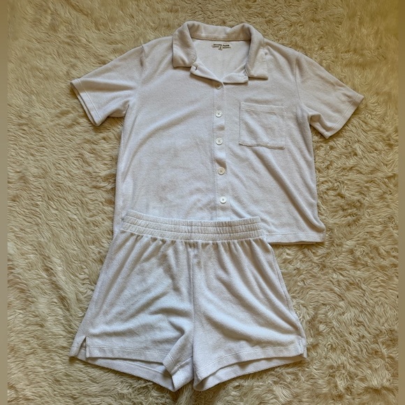 Reformation Fiji Top and Shorts Set in White Terry - Size Medium - Picture 2 of 5